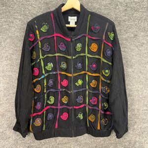 Halsey Collection Jacket Women S Small Black Full Zip Beaded Long Sleeve Rayon